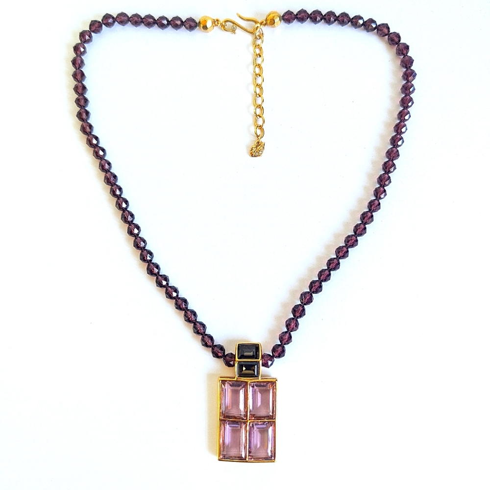 Swarovski VINTAGE Crystal Beaded Pendant Adjustable Necklace 💜 Gold Plated SWAN